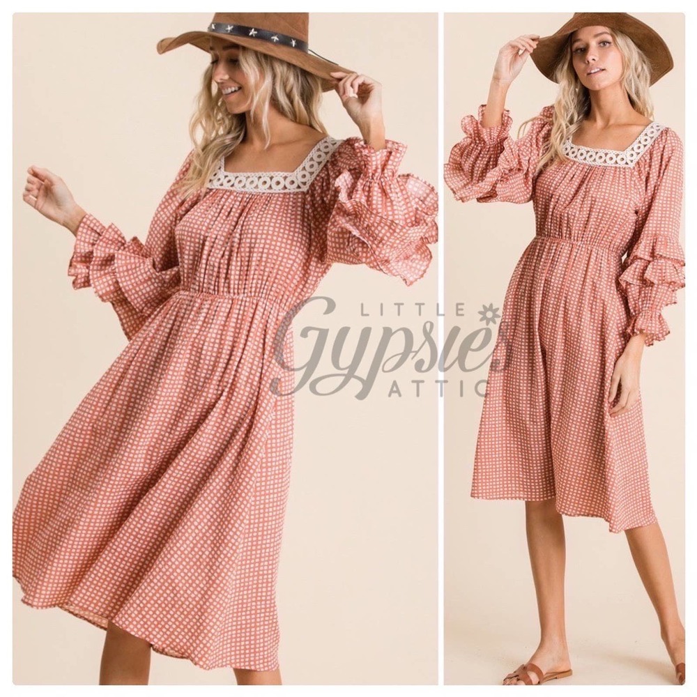 Handmade Farmhouse Prairie Midi Dress - Picture 8 of 15
